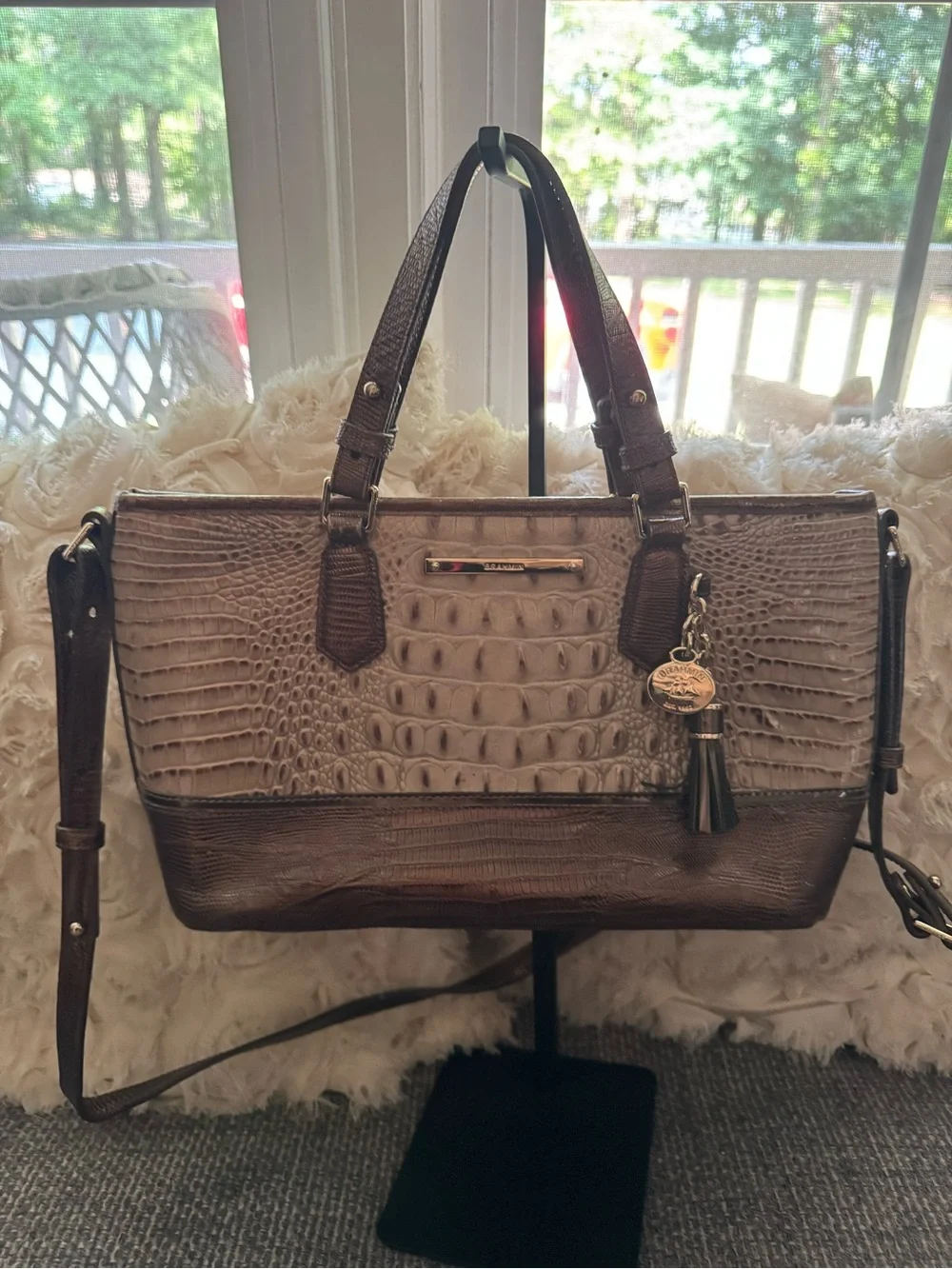 Brahmin Asher Tote Melbourne Granite Croc Embossed Leather Shoulder Bag